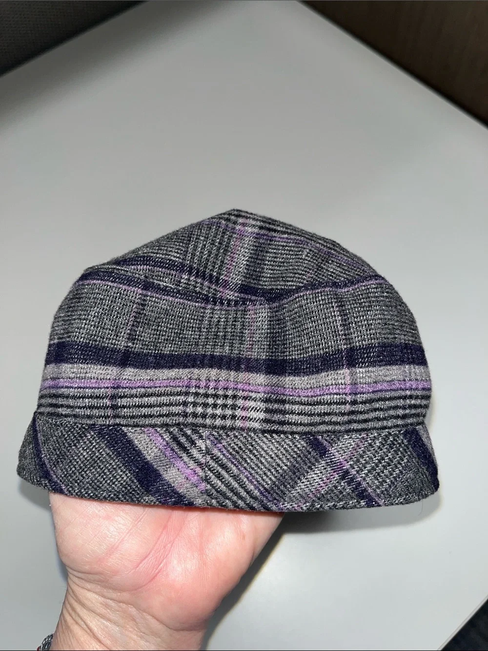 Kangol Gray Plaid Driver / Newsie Cap with Purple Accents